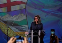 Danielle Smith of the United Conservative Party (UCP) speaks during her party's provincial election night party after a projected win in Calgary, Alberta, Canada May 29, 2023. REUTERS/Todd Korol