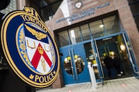 The Toronto Police Services emblem at TPS headquarters, in Toronto on May 17, 2022. THE CANADIAN PRESS/Christopher Katsarov