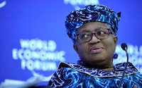 Ngozi Okonjo-Iweala, Director General of the World Trade Organization (WTO) attends a panel at the World Economic Forum in Davos, Switzerland Tuesday, Jan. 17, 2023. The annual meeting of the World Economic Forum is taking place in Davos from Jan. 16 until Jan. 20, 2023. (AP Photo/Markus Schreiber)