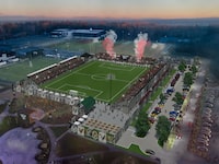 Expansion Vancouver FC gave fans a glimpse of its new home Thursday at Willoughby Community Park at the Langley Events Centre as shown in this artists rendering handout. THE CANADIAN PRESS/HO-Vancouver FC
** MANDATORY CREDIT **