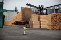 Stacks of lumber are seen at Teal-Jones Group sawmill in Surrey, B.C., on Sunday, May 30, 2021. British Columbia’s lumber industry is anxiously parsing U.S. President Joe Biden’s latest Buy American language to better understand the implications for Canadian exporters. The B.C. Lumber Trade Council says it’s “concerning” that Biden says he wants to restrict the use of foreign lumber in federally funded infrastructure projects. THE CANADIAN PRESS/Darryl Dyck