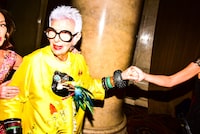 FILE Ñ Iris Apfel at a fashion event at Cipriani Wall Street in Manhattan, Oct. 27, 2016. Apfel, a New York society matron and interior designer who late in life knocked the socks off the straight fashion world with a brash bohemian style that mixed hippie vintage and haute couture, died on Friday, March 1, 2024, in her home in Palm Beach, Fla. She was 102. (Dolly Faibyshev./The New York Times)