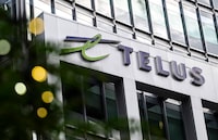 The Telus offices are seen in Ottawa on Friday, Aug. 4, 2023. Telus Corp. says it has successfully trialed technology that relies on satellite connectivity to enable voice calls and text messages between smartphones, along with internet of things devices. THE CANADIAN PRESS/Justin Tang