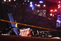 Emergency officials work the scene of a fatal small plane crash alongside Interstate 40 near mile marker 202, Monday, March 4, 2024, in Nashville, Tenn. An Ontario town is mourning a family of five who died in a Nashville plane crash earlier this week. THE CANADIAN PRESS/AP, George Walker IV