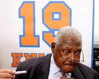 FILE PHOTO: Former New York Knicks captain Willis Reed is interviewed before the Knicks' NBA basketball game with the Milwaukee Bucks at Madison Square Garden in New York April 5, 2013. The Knicks honored Reed and the rest of the 1972-73 Championship team at halftime ceremonies. REUTERS/Ray Stubblebine/File Photo