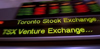 Canadian-based mining companies saw a surge of investor interest in 2023, according to the latest edition of the TSX Venture 50 list. A TSX ticker is shown in Toronto on May 10, 2013. THE CANADIAN PRESS/Frank Gunn