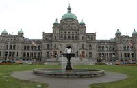 The legislature building in Victoria, B.C., on Monday, Sept. 25, 2023. The political agenda for British Columbia Premier David Eby's NDP government heading into an election this fall will take shape today with the delivery of a throne speech starting the spring legislative session. THE CANADIAN PRESS/Chad Hipolito