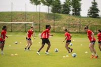 Members of Canada Women's Soccer team practice at the BMO Training Field in Toronto, Ont., on Wednesday, June 21, 2023.  Tijana Martin/ The Globe and Mail