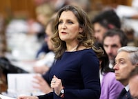 FILE PHOTO: Canada's Deputy Prime Minister and Minister of Finance Chrystia Freeland presents the federal government budget for fiscal year 2024-25, in the House of Commons on Parliament Hill in Ottawa, Ontario, Canada, April 16, 2024.  REUTERS/Patrick Doyle/File Photo