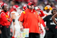 LAS VEGAS, NEVADA - JANUARY 07: head coach Andy Reid of the Kansas City Chies looks on against the Las Vegas Raiders during the first half of the game at Allegiant Stadium on January 07, 2023 in Las Vegas, Nevada. (Photo by Chris Unger/Getty Images)