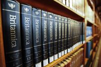 An Encyclopaedia Britannica set at the New York Public Library in New York, March 13, 2012.