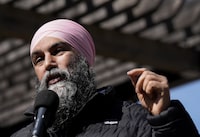 NDP Leader Jagmeet Singh speaks during a press conference in Toronto on Monday, April 1, 2024. Singh is slamming the federal Liberals for handing out nearly $26 million to Costco and Loblaws for energy-efficient appliances in recent years.THE CANADIAN PRESS/Nathan Denette
