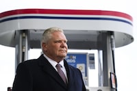 Ontario Premier Doug Ford makes an announcement and answers questions at a press conference in Mississauga, Ont., Tuesday, February 13, 2024. THE CANADIAN PRESS/Christopher Katsarov
