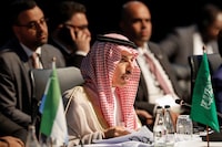 Saudi Arabia's Foreign Minister Faisal bin Farhan Al Saud attends a meeting during the 2023 BRICS Summit at the Sandton Convention Centre in Johannesburg, South Africa August 24, 2023. Marco Longari/Pool via REUTERS/File Photo