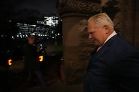 Ontario Premier Doug Ford leaves the Queen's Park Legislature in Toronto on Tuesday, December 5, 2023. THE CANADIAN PRESS/Chris Young