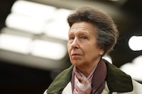Britain's Princess Anne, looks on, during a visit to Wormwood Scrubs Pony Centre, to mark the 35th anniversary of the centre, in London, Thursday, Feb. 8, 2024. Canada's first Arctic and Offshore Patrol Vessel will officially be brought into the Pacific fleet Friday in a commissioning ceremony attended by Princess Anne. THE CANADIAN PRESS/James Manning/Pool Photo via AP