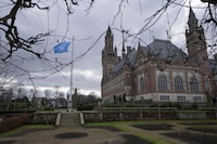A view of the Peace Palace housing the International Court of Justice, the United Nations top court which is ruling in The Hague, Netherlands, Wednesday, Jan. 31, 2024, in a case in which Ukraine accuses Russia of bankrolling rebels in 2014 and discriminating against Crimea's multiethnic community since its annexation of the region. It is the first of two decisions by the International Court of Justice linked to the decade-long conflict between Russia and Ukraine that exploded into a full-blown war nearly two years ago. (AP Photo/Peter Dejong)