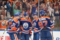 In what they hope is a deep run through the gruelling Stanley Cup playoffs this spring, the Edmonton Oilers will take all the time off they can get. Edmonton Oilers' Ryan Nugent-Hopkins (93), Leon Draisaitl (29), Evan Bouchard (2), Zach Hyman (18) and Connor McDavid (97) celebrate a goal against the Los Angeles Kings during second period NHL playoff action in Edmonton on Wednesday May 1, 2024.THE CANADIAN PRESS/Jason Franson 