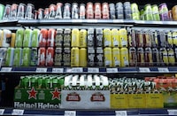 Beer, including Ontario craft beers, are shown at a grocery store in Ottawa on Thursday, Aug. 9, 2018. The Canadian Federation of Independent Business says Canada's governments need to remove inter-provincial trade barriers on labour, services and products like alcohol and meat. THE CANADIAN PRESS/Justin Tang