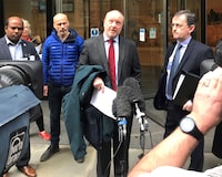 Post Office court case. BEST QUALITY AVAILABLE Lead claimant Alan Bates (centre) speaking outside the High Court in London, after the first judgment was handed down in claims against the Post Office over its computer system. Picture date: Friday March 15, 2019. More than 550 claimants are involved in a group legal action against the Post Office over the Horizon IT system, which it introduced between 1999 and 2000. Represented by a group of six lead claimants, they allege the system contained a large number of software defects - which they say caused shortfalls in their accounts. See PA story COURTS Horizon. Photo credit should read: Sam Tobin/PA Wire URN:41783429 (Press Association via AP Images)