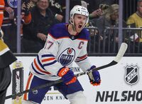 LAS VEGAS, NEVADA - FEBRUARY 06: Connor McDavid #97 of the Edmonton Oilers reacts after scoring a short-handed goal against the Vegas Golden Knights in the first period of their game at T-Mobile Arena on February 06, 2024 in Las Vegas, Nevada. (Photo by Ethan Miller/Getty Images)