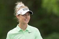 Apr 18, 2024; The Woodlands, Texas, USA; Nelly Korda  (USA) walks up to the 17th tee during the first round of The Chevron Championship golf tournament. Mandatory Credit: Thomas Shea-USA TODAY Sports