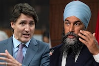 Combination image of Prime Minister Justin Trudeau and NDP Leader Jagmeet Singh in Ottawa on June 1, 2022