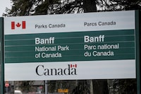 The company that runs a popular gondola in the mountain town of Banff, Alta., says the tourist attraction has been shut down due to a power outage caused by a lightning storm. The Banff National Park entrance is shown in Banff, Alta., on Tuesday, March 24, 2020. THE CANADIAN PRESS/Jeff McIntosh
