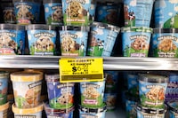 NEW YORK, NEW YORK - MARCH 19: Pints of Ben & Jerry’s ice cream are seen on a shelf at Ideal Fresh Market of Church Ave on March 19, 2024 in the Flatbush neighborhood of Brooklyn borough in New York City. Consumer goods company Unilever announced that it will be cutting 7,500 jobs and spinning off its division that makes ice cream, which includes Ben & Jerry’s, Cornetto and Magnum sweet treats, into a new company. The spinoff is expected to be completed by the end of 2025. (Photo by Michael M. Santiago/Getty Images)