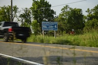 A government sign indicating entry into the Duffins Rouge Agricultural Preserve, in Pickering, Ont., Monday, June 19, 2023. (Christopher Katsarov/The Globe and Mail)