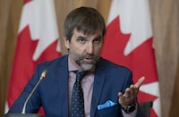 Minister of Environment and Climate Change Steven Guilbeault responds to a question during a news conference in Ottawa on Wednesday, June 14, 2023. THE CANADIAN PRESS/Adrian Wyld