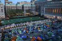 FILE PHOTO: Students continue to maintain a protest encampment in support of Palestinians at Columbia University, during the ongoing conflict between Israel and the Palestinian Islamist group Hamas, in New York City, U.S., April 26, 2024. REUTERS/Caitlin Ochs/File Photo