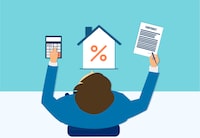 Vector of a business man with mortgage calculator signing a real estate contract