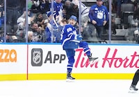 Nov 11, 2023; Toronto, Ontario, CAN; Toronto Maple Leafs right wing William Nylander (88) celebrates after scoring a goal against the Vancouver Canucks during the second period at Scotiabank Arena. Mandatory Credit: Nick Turchiaro-USA TODAY Sports