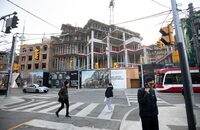 The continuing construction of the King Toronto condominium project at 489-539 King St. West is photographed on Nov. 16, 2023. Westbank Corp is one of the companies behind the project in downtown Toronto. (Fred Lum/The Globe and Mail)