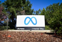 (FILES) The Meta (formerly Facebook) logo marks the entrance of their corporate headquarters in Menlo Park, California on November 9, 2022. With major elections looming, Meta's policy on deep fake content is in urgent need of updating, an oversight body said on February 5, 2024, in a decision about a manipulated video of US President Joe Biden. (Photo by JOSH EDELSON / AFP) (Photo by JOSH EDELSON/AFP via Getty Images)