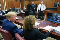 Former President Donald Trump with his attorney Susan Necheles attends his trial for allegedly covering up hush money payments linked to extramarital affairs, at Manhattan Criminal Court in New York City, on May 7, 2024. Stormy Daniels, the porn actress at the heart of  Trump's hush money trial, was due to testify against the ex-president May 7, US media said, in a blockbuster moment in the courtroom drama rocking the scandal-plagued Republican's attempt to recapture the White House. (Photo by Mary Altaffer / POOL / AFP) (Photo by MARY ALTAFFER/POOL/AFP via Getty Images)