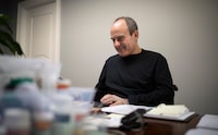 John Ruffolo joins a video meeting in his home office in Toronto. The former OMERS Ventures head lost the use of his legs after being hit by a tractor-trailer last September while cycling. Six months later he is carrying on and launching the new firm.
March 3, 2021
(Melissa Tait / The Globe and Mail)
