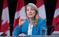Minister of Foreign Affairs Melanie Joly responds to a question from a reporter about the situation in Haiti, Monday, March 25, 2024 in Ottawa.  THE CANADIAN PRESS/Adrian Wyld