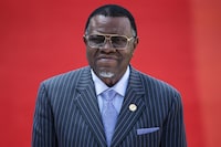 (FILES) Namibian President Hage Geingob arrives at the Loftus Versfeld Stadium in Pretoria, South Africa, for the inauguration of Incumbent South African President Cyril Ramaphosa on May 25, 2019. Namibia's President Hage Geingob died early on February 4, 2024 in a hospital in Windhoek, the presidential office said in a statement on social media platform X. (Photo by Michele Spatari / AFP) (Photo by MICHELE SPATARI/AFP via Getty Images)