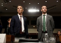 Keith Enright, chief privacy officer at Google LLC, and Damien Kieran, global data protection officer and associate legal director at Twitter Inc., stand before testifying before the Senate Commerce, Science and Transportation Committee on safeguards for consumer data privacy in Washington, U.S., September 26, 2018.      REUTERS/Joshua Roberts