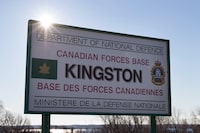 A sign for Canadian Forces Base in Kingston, Ont., is shown on Monday Nov. 23, 2015. The Public Service Alliance of Canada says nearly 500 civilian workers at military bases in Ontario and Quebec will go on strike as of Monday.THE CANADIAN PRESS/Lars Hagberg