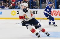 TAMPA, FLORIDA - APRIL 25:  Matthew Tkachuk #19 of the Florida Panthers celebrates scoring a goal in the third period against the Tampa Bay Lightning during Game Three of the First Round of the 2024 Stanley Cup Playoffs at Amalie Arena on April 25, 2024 in Tampa, Florida.  (Photo by Julio Aguilar/Getty Images)