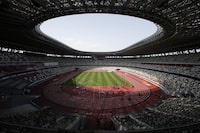 FILE - A general view of National Stadium during an athletics test event for the Tokyo 2020 Olympics Games in Tokyo, on May 9, 2021. Track and field is set to become the first sport to introduce prize money at the Olympics, with World Athletics saying Wednesday, April 10, 2024, it would pay $50,000 to gold medalists in Paris. The modern Olympics originated as an amateur sports event and the IOC does not award prize money, though many medalists receive payments from their countries' governments, national sports bodies or from sponsors. The United States Olympic and Paralympic Committee awarded $37,500 for gold medalists at the last Summer Games in Tokyo in 2021.  (AP Photo/Shuji Kajiyama, File)