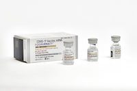 This photo provided by Pfizer in September 2023 shows single-dose vials of the company's updated COVID vaccine for adults. U.S. regulators have approved updated COVID-19 vaccines from Pfizer and Moderna, shots aimed at revving up protection this fall and winter. The Food and Drug Administration's decision Monday, Sept. 11, 2023 is part of a shift to treat fall COVID-19 vaccine updates much like getting a yearly flu shot. (Pfizer via AP)