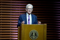 Federal Reserve Board Chair Jerome Powell speaks at the Business, Government and Society Forum at Stanford University in Stanford, Calif., Wednesday, April 3, 2024. (AP Photo/Jeff Chiu)