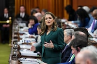 Deputy Prime Minister and Minister of Finance Chrystia Freeland responds after having delivered the federal budget in the House of Commons on Parliament Hill in Ottawa, Tuesday, March 28, 2023. THE CANADIAN PRESS/Sean Kilpatrick