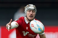 Canada's Max Stewart watches the ball during their game against Argentina during Vancouver Sevens rugby action, in Vancouver, on Friday, Feb. 23, 2024. THE CANADIAN PRESS/Ethan Cairns 