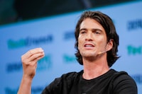 Adam Neumann, CEO of WeWork, speaks to guests during the TechCrunch Disrupt event in Manhattan, in New York City, NY, U.S. May 15, 2017. REUTERS/Eduardo Munoz/ File Photo