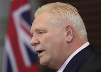 <p>Ontario is giving municipalities $1.6 billion more for building key infrastructure to help support new home construction. Ontario Premier Doug Ford speaks during a press conference in Milton, Ont., on Friday, March 8, 2024. THE CANADIAN PRESS/Nathan Denette</p>
